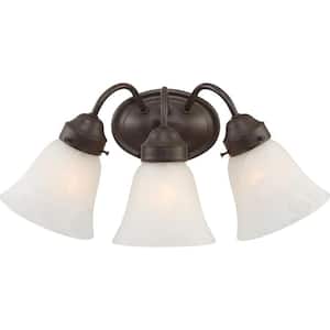 3-Light Indoor Antique Bronze Bath or Vanity Light Wall Mount or Wall Sconce with Alabaster Glass Shades