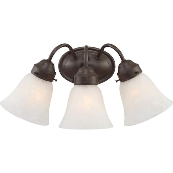 Volume Lighting 3-Light Indoor Antique Bronze Bath or Vanity Light Wall Mount or Wall Sconce with Alabaster Glass Shades