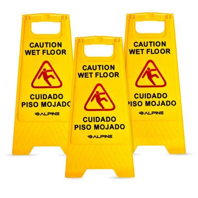24 in. Yellow Bilingual Caution Wet Floor Sign (3-Pack)
