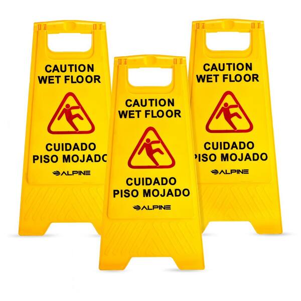 Alpine Industries 24 in. Yellow Bilingual Caution Wet Floor Sign (3-Pack)