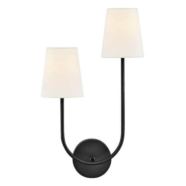 Cora 12.75 in. 2-Light Black Right Side Wall Sconce
