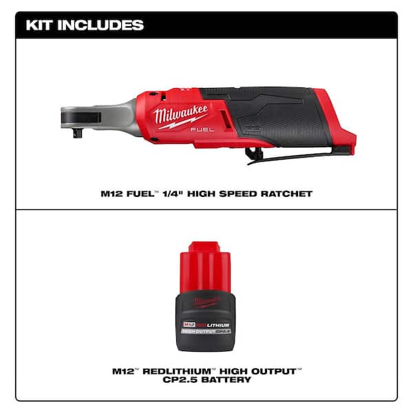 M12 FUEL 12V Lithium-Ion Brushless Cordless High Speed 1/4 in. Ratchet w/CP High Output 2.5 Ah Battery Pack
