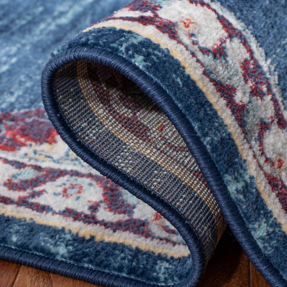 Brentwood Navy and Burgundy Round Synthetic Area Rug