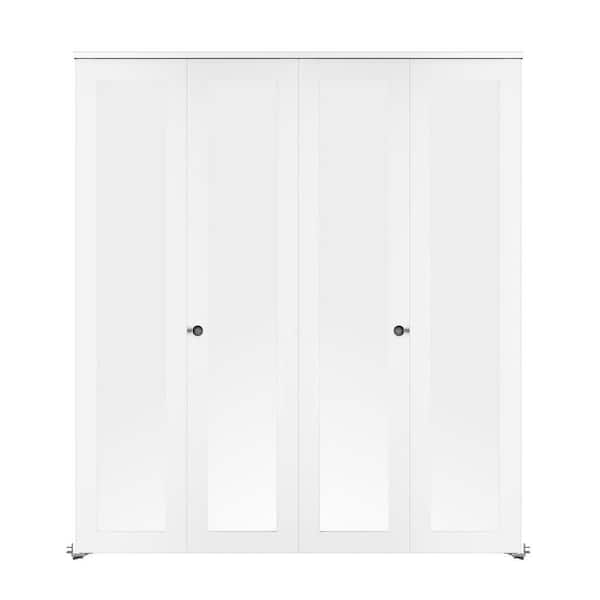72 in. x 78 in. (Double 36 in. ) 1-Lite Mirrored Glass Solid Core White Finished MDF Closet Bi-Fold Door with Hardware