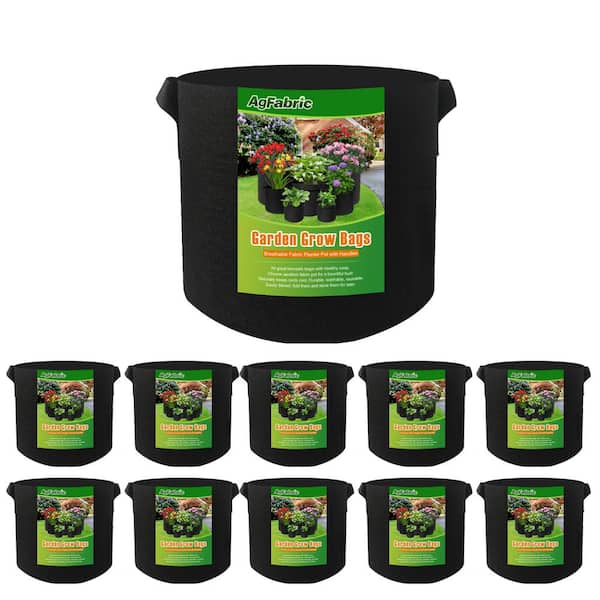 Agfabric 23.6 in. Dia x 13.8 in. H 25 Gal. Black Garden Grow Bags for Plants, Potato, Tomato, Vegetable and Fruit (10-Pack)