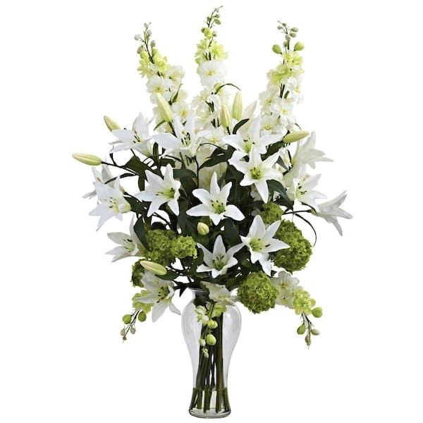 Nearly Natural Artificial Lily, Delphinium and Hydrangea Silk Arrangement