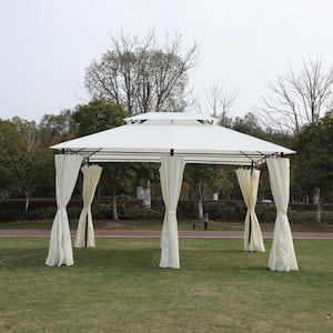 10 ft. x 13 ft. Beige Outdoor Patio Gazebo Canopy Tent With Ventilated Double Roof And Mosquito net
