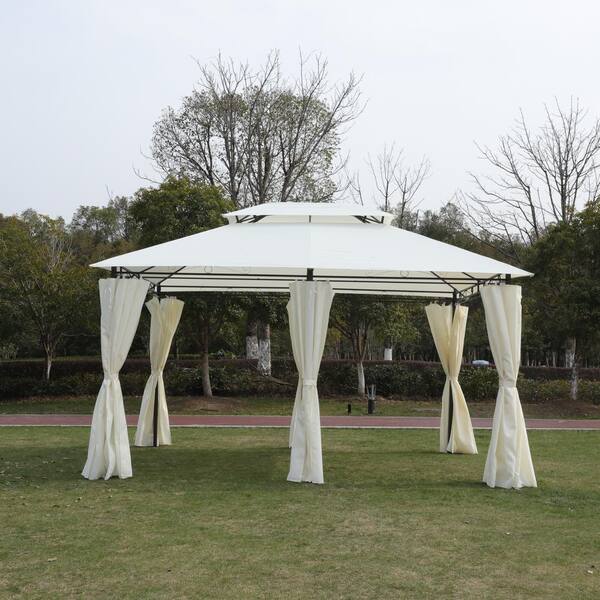 Huluwat 10 ft. x 13 ft. Beige Outdoor Patio Gazebo Canopy Tent With Ventilated Double Roof And Mosquito net