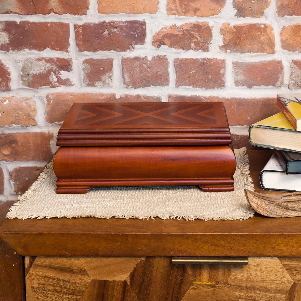 Walnut Lacquered Wooden Jewelry Box with Suede Interior