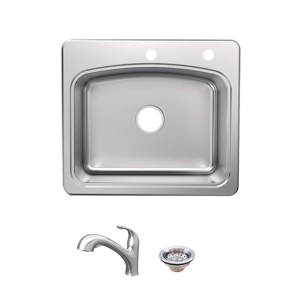 25-Inch Stainless Steel Single Bowl Kitchen Sink with Pull-Out Faucet