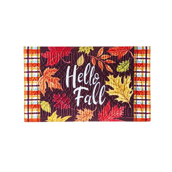 Evergreen Plaid Hello Fall 30 in. x 18 in. Embossed Floor Mat