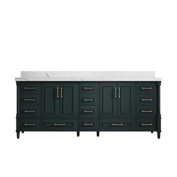 Willow Collections Hudson 84 in. W x 22 in. D x 36 in. H Double Sink Bath Vanity in Dark Green with 2 in. Calacatta Quartz Top