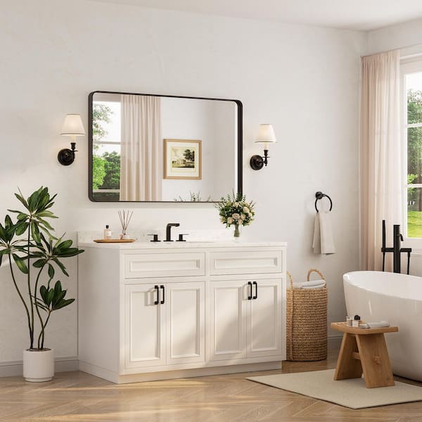 48 in. W x 30 in. H Modern Rectangular Black Bathroom Mirror Aluminum Framed Wall Bathroom Vanity Mirror