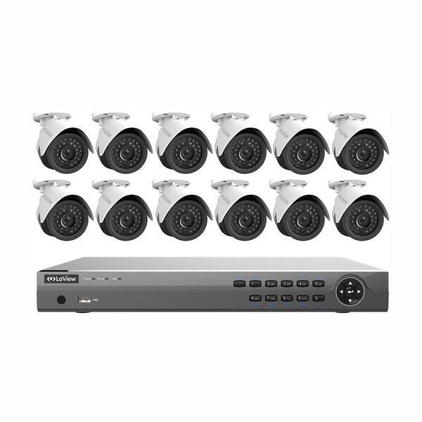 LaView 16-Channel Full HD IP Indoor/Outdoor Surveillance 3TB NVR System (12) 1080P Cameras Free Remote View and Motion Record
