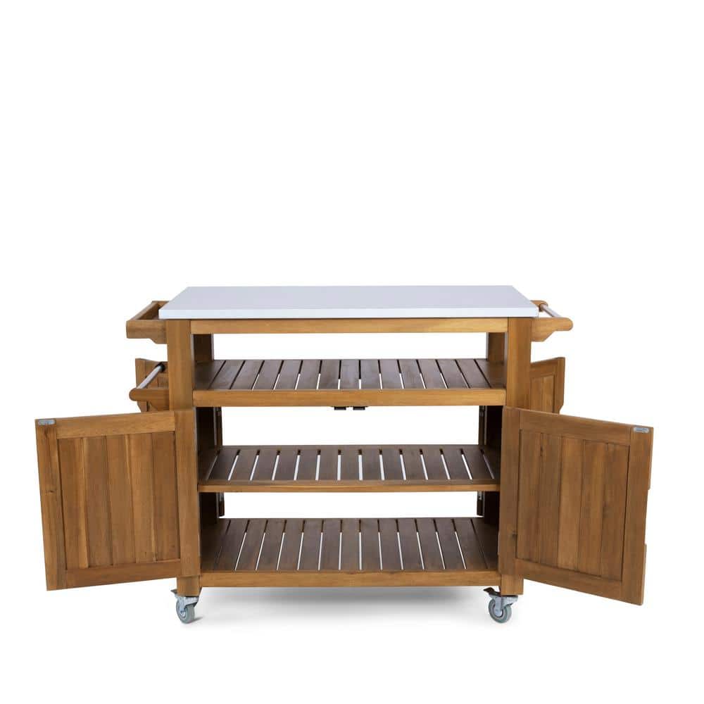 Golden Teak Acacia Wood Kitchen Cart with Spice Rack and Storage