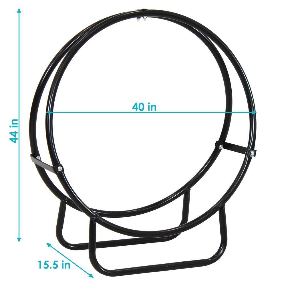 Black Tubular Steel 40-Inch Round Firewood Log Rack