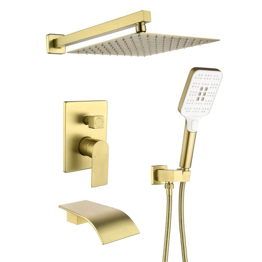 Rain Single Handle 1-Spray Tub Shower Faucet Handheld Combo with Valve 1.8 GPM 10 in. Adjustable shower Head in Gold price history on PriceWatchPro