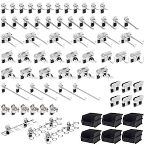 72 Pc Stainless Steel Hook and Bin Assortment for Stainless Steel LocBoard (66 Asst Hooks and 6 Bins)