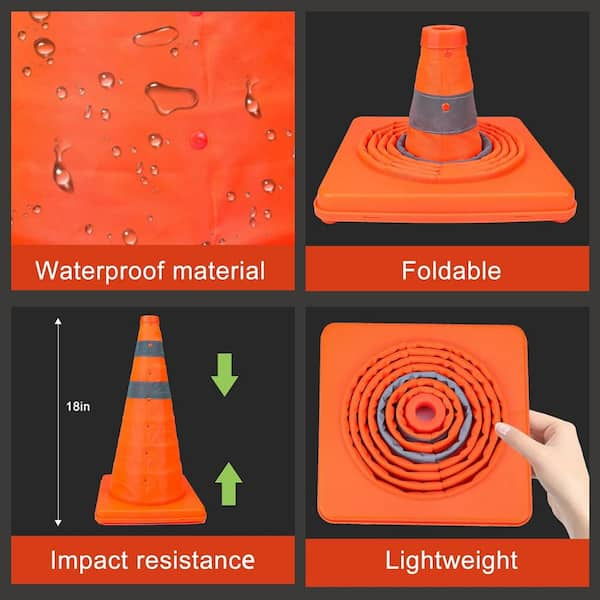 4-Pack 15.5 Reflective Pop Up Cones - Safety Gear for Roadside Visibility