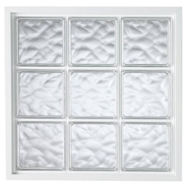 Hy-Lite 50 in. x 50in. Glacier Pattern 8 in. Acrylic Block White Vinyl Fin Fixed Picture Window with White Silicone-DISCONTINUED