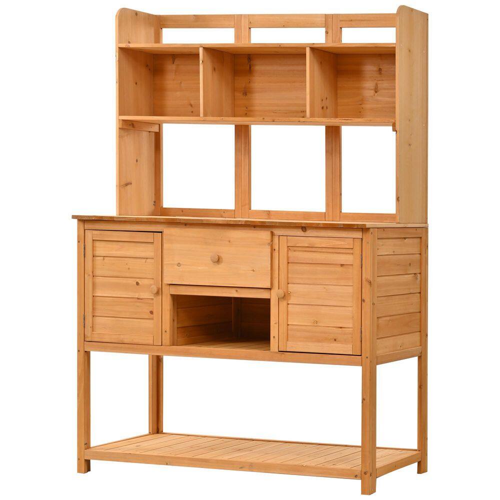Natural Wood Potting Bench Garden in 50.2 in. W x 19.7 in. D x 66.1 in. H, 