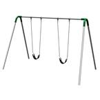 Single Bay Commercial Bipod Swing Set with Strap Seats and Green Yokes