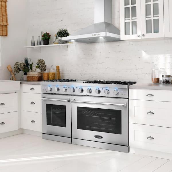 48 in. Haven Collection 6.8 cu. ft. Double Oven Gas Range, 6 Burners, Griddle, Convection, Knob LEDs, Stainless Steel