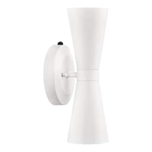 Albert 12.75 in. White Damp-Rated Coach Outdoor Wall Lamp with Dusk to Dawn Photo Cell