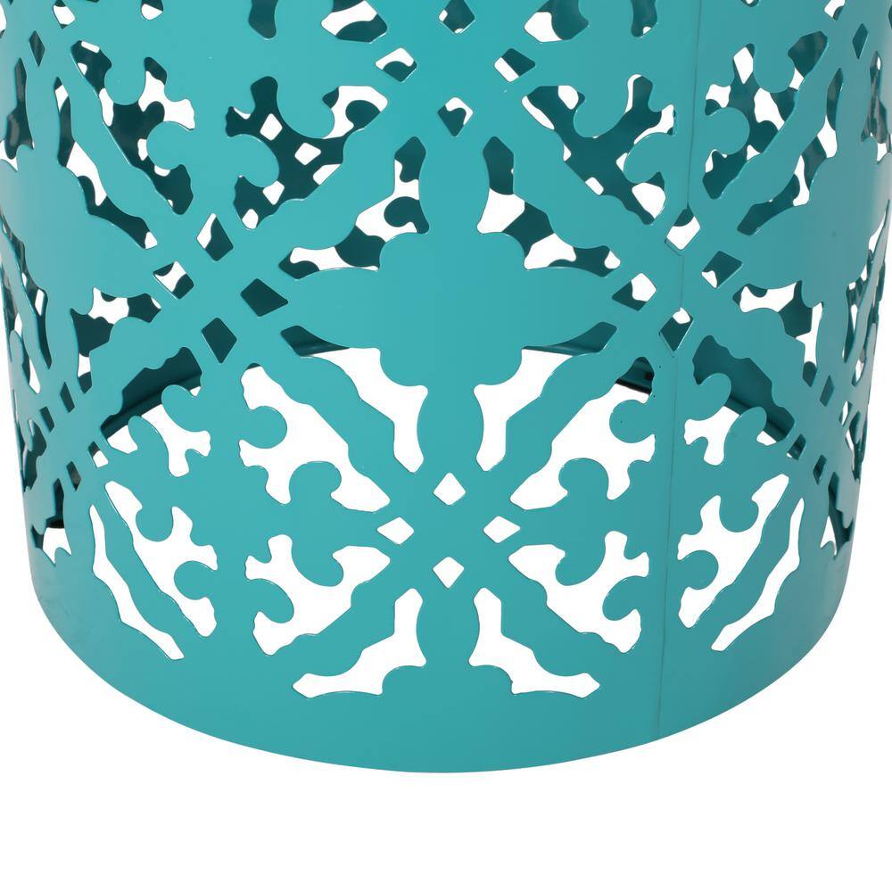 Elegant Multicolor Marble & Metal Round End Table with Lace Cut Design