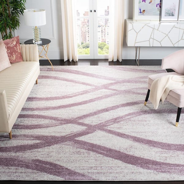 Adirondack 11 ft. x 15 ft. Cream/Purple Waves Area Rug