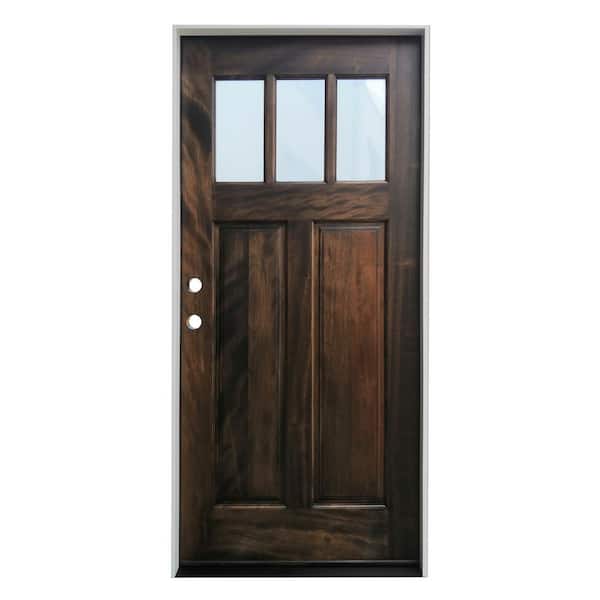 Pacific Entries 36 in. x 80 in. Espresso Right-Hand Inswing 3-Lite Clear Glass Prefinished Mahogany Prehung Entry Door - FSC 100%