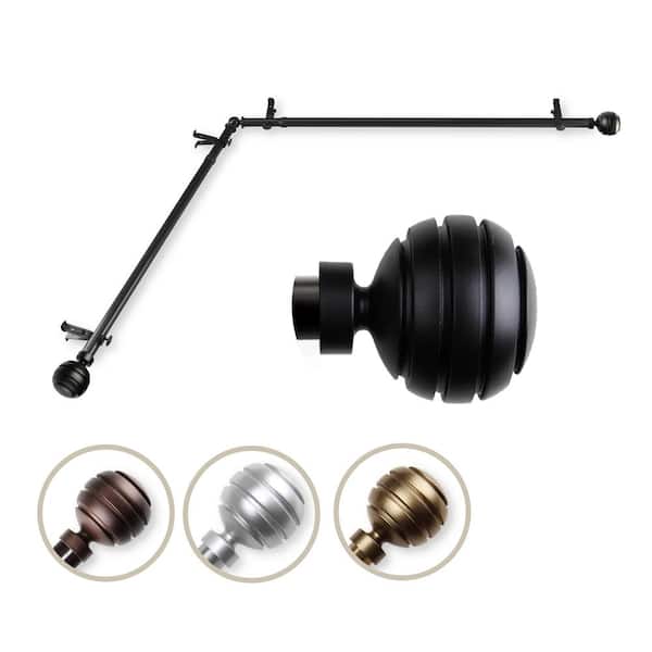 Rod Desyne 13/16" Dia Adjustable 28" to 48" Single Corner Window Curtain Rod in Black with Poise Finials