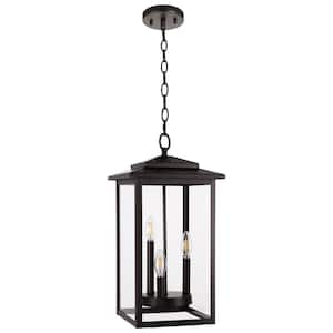 21 in. 3-Light Glossy Bronze Transitional Outdoor Pendant Light with Clear Glass