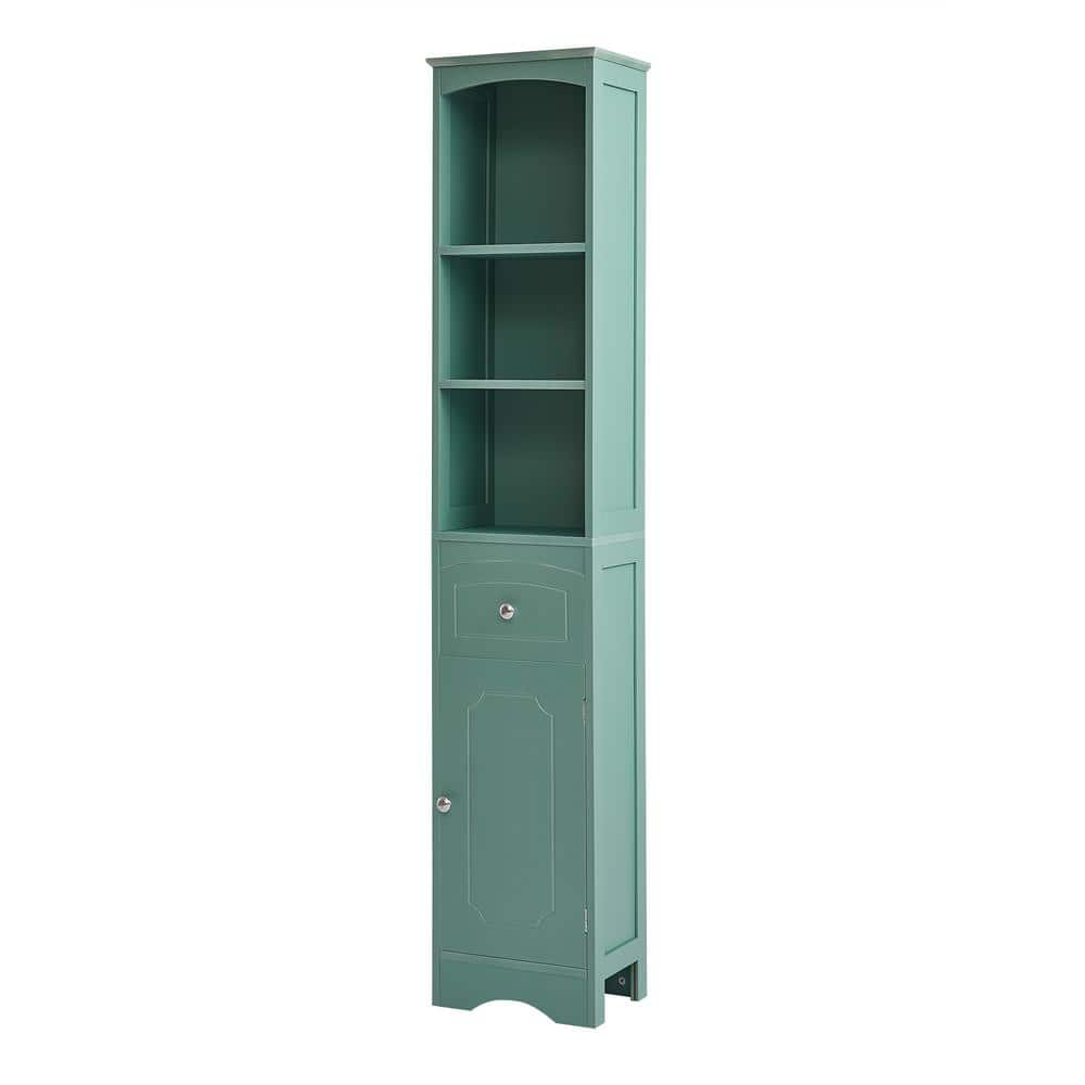 13.4 in. W x 9.1 in. D x 66.9 in. H Green Linen Cabinet with Drawer ...