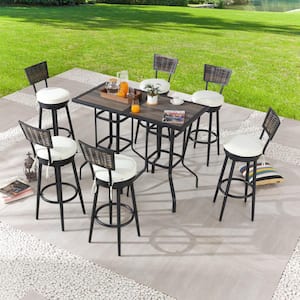 Patio Festival 5-Piece Wicker Bar Height Outdoor Dining Set with Beige ...