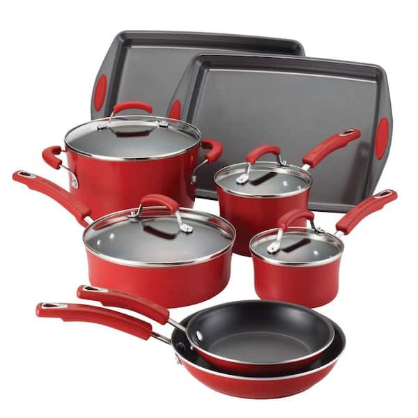 Rachael Ray Porcelain II Nonstick 12-Piece Cookware Set in Red Gradient