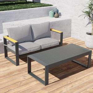 2-Piece Light Grey Outdoor Aluminum Furniture Set with Cushion and Coffee Table