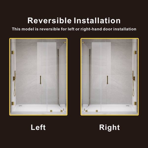 UKH07 60 in. W x 80 in. H x 40 in. D Hinged Frameless Corner Shower Enclosure in Satin Brass 3/8 in. Clear Glass