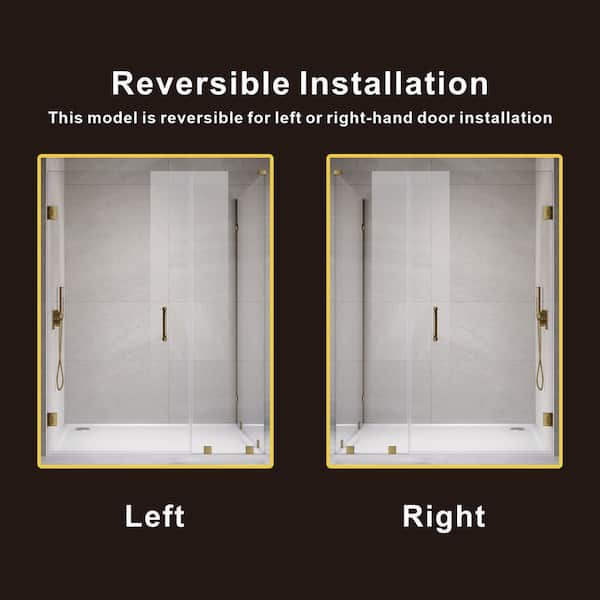 UKH07 72 in. W x 80 in. H x 40 in. D Hinged Frameless Corner Shower Enclosure in Satin Brass 3/8 in. Clear Glass