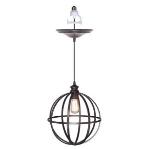 Instant Pendant 1-Light Recessed Light Conversion Kit Brushed Bronze Round Cage 14" Shade