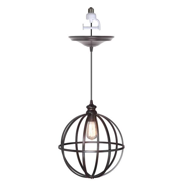 Worth Home Products Instant Pendant 1-Light Recessed Light Conversion Kit Brushed Bronze Round Cage 14" Shade