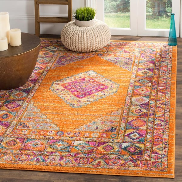 Madison Orange/Fuchsia 7 ft. x 7 ft. Square Border Area Rug