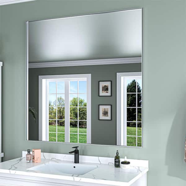 ORGANNICE 48 in. W x 36 in. H Silver Aluminum Rectangle Framed Tempered Glass Wall-Mounted Bathroom Mirror
