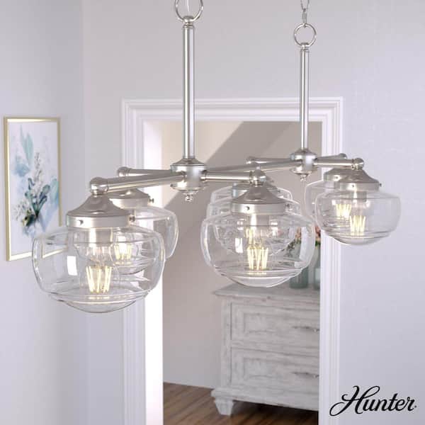 Saddle Creek 7-Light Brushed Nickel Schoolhouse Chandelier with Clear Seeded Glass Shades