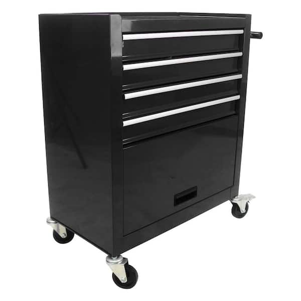 13 in. 4-Drawer Rrolling Tool Box, 24.4 in. with 4-Wheels and Drawers with Tools, for Garage, Warehouse, Workshop, Shop