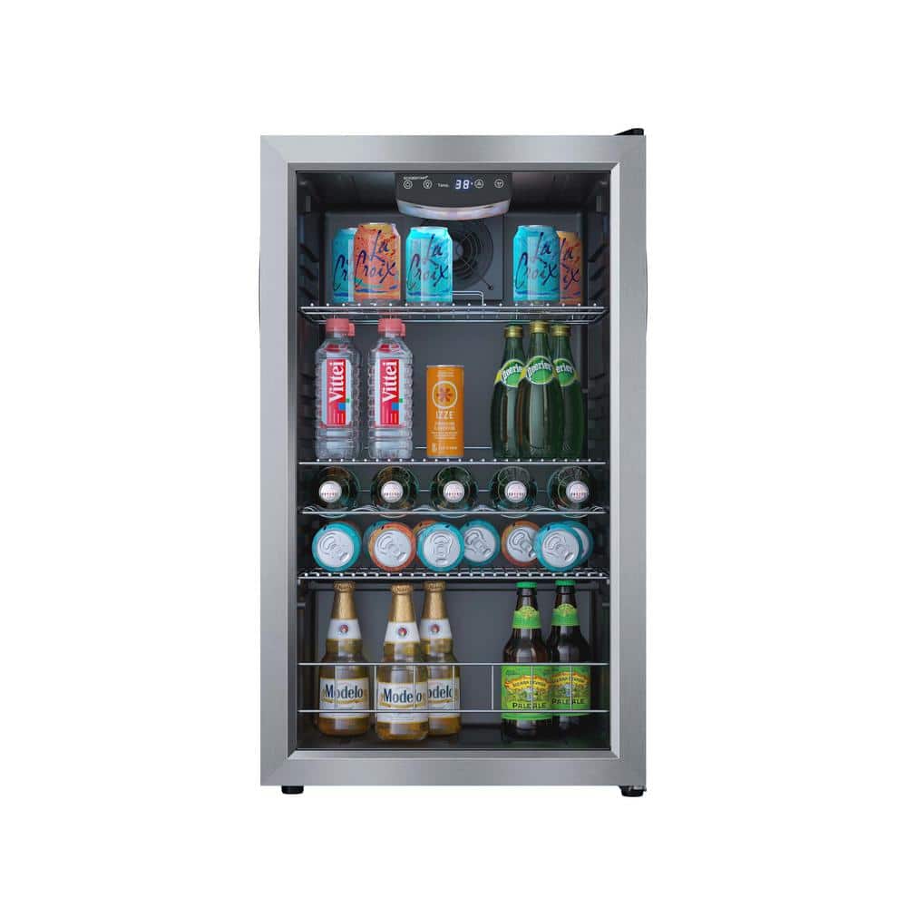 Stainless Steel 105-Can Beverage Cooler with Reversible Glass Door