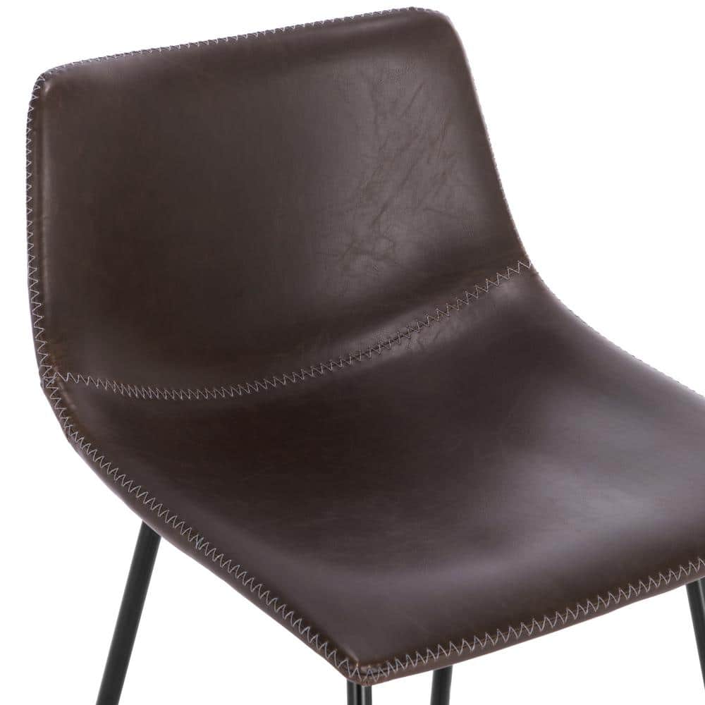 Bela 24'' Brown Faux Leather Counter Stools with Metal Legs