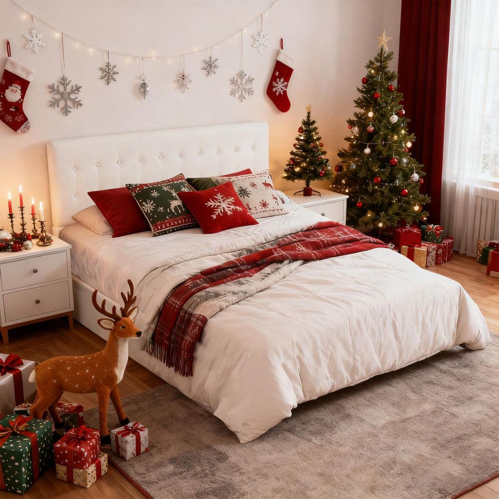 Ahokua White Frame King Size Upholstered Platform Bed with Lift-up