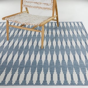 Durant Blue 7 ft. 10 in. x 10 ft. Geometric Indoor/Outdoor Area Rug