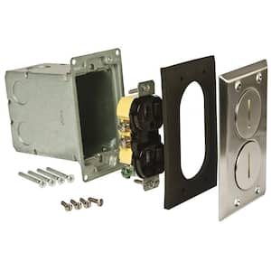 3-1/4 in. L x 5-1/4 in. W x 4-3/4 in. H Steel Nickel 1-Gang Rectangular Floor Box Kit (1-Pack)